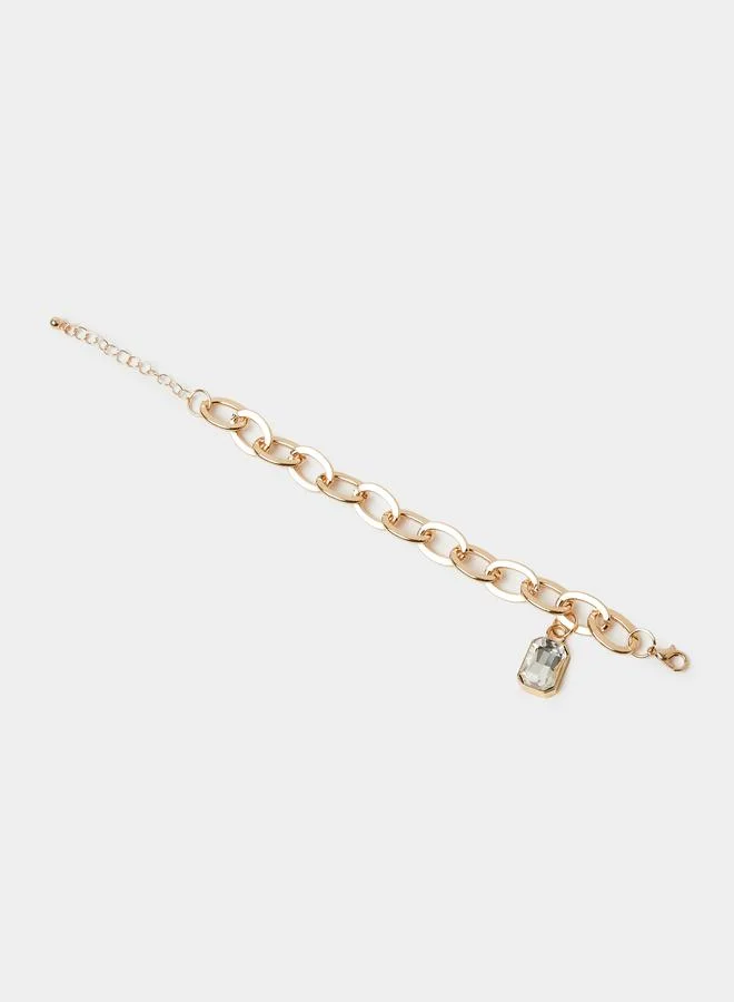 Styli  Gold Tone Link Bracelet with Clear Gemstone Charm for Women | Best Price UAE