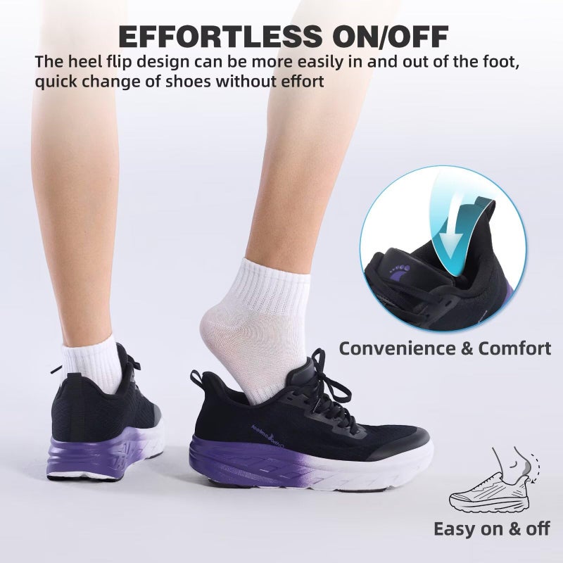OrthoComfoot Women's Orthopedic Diabetic Wide Toe Box Casual Sneakers: Plantar Fasciitis Achilles Tendonitis Sneakers, Ultralight Arch Support Pain Relief Fashion Travel Golf Walking Shoes Black Purple Size 8.5 - Image 3