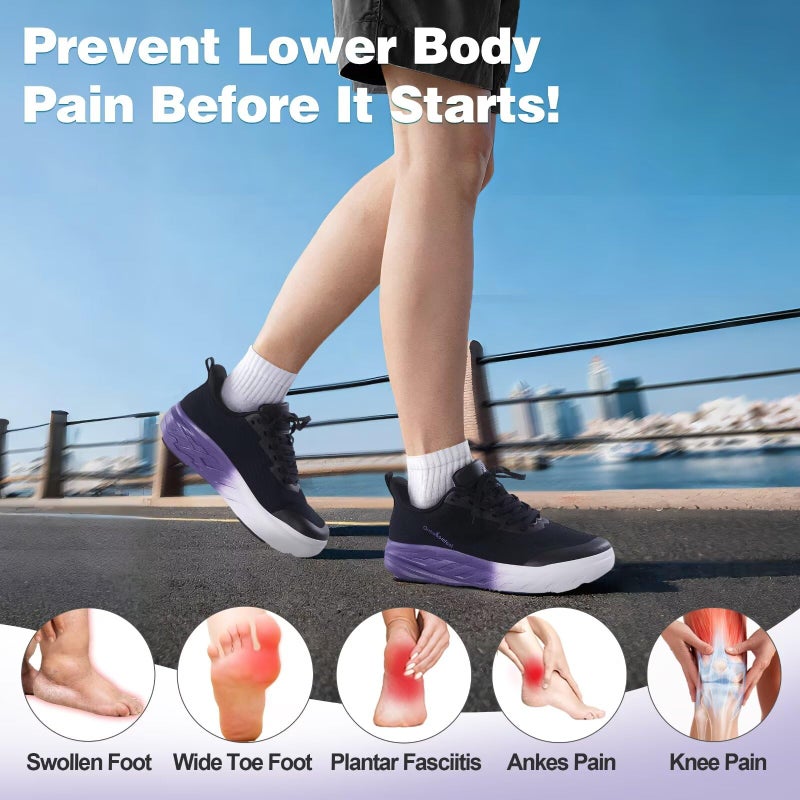 OrthoComfoot Women's Orthopedic Diabetic Wide Toe Box Casual Sneakers: Plantar Fasciitis Achilles Tendonitis Sneakers, Ultralight Arch Support Pain Relief Fashion Travel Golf Walking Shoes Black Purple Size 8.5 - Image 4