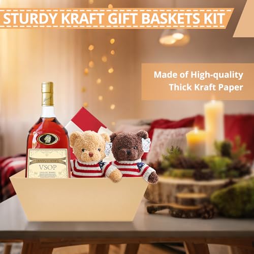 Whdiystella 10 Pcs Thick Kraft Empty Gift Baskets with Handles,10 Bows 10 Bags Empty Gift Baskets 12 * 8.86" for Christmas, Valentine’s Day, Easter, Birthdays,Wedding Party - Image 4