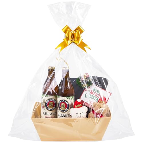 Whdiystella 10 Pcs Thick Kraft Empty Gift Baskets with Handles,10 Bows 10 Bags Empty Gift Baskets 12 * 8.86" for Christmas, Valentine’s Day, Easter, Birthdays,Wedding Party - Image 1