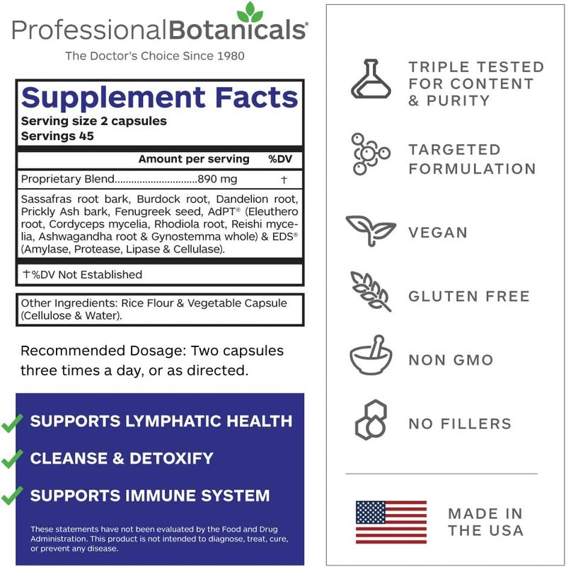Professional Botanicals دعم تطهير اللمف الطبيعي 90 كبسولة نباتية - Image 2