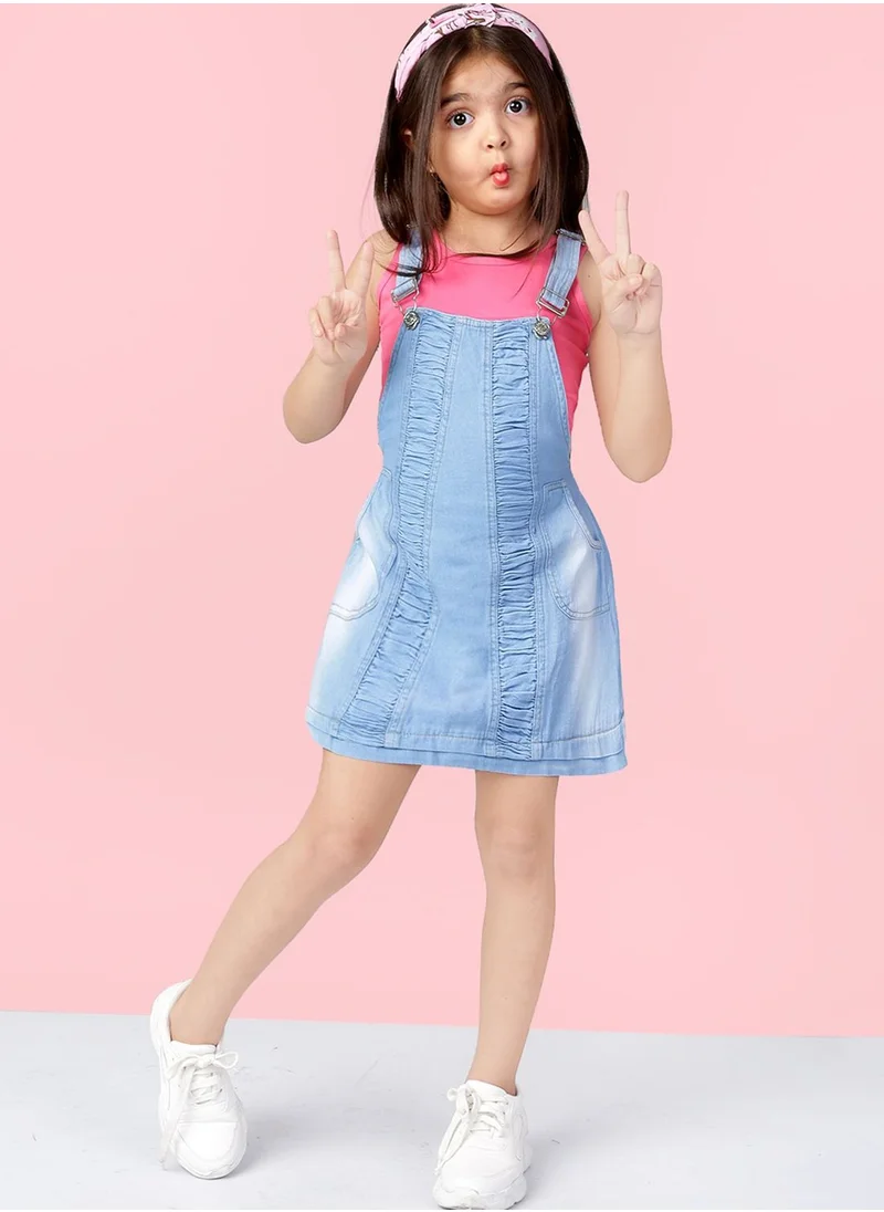 THE VANCA Kids Top & Pinafore Denim Dress Set