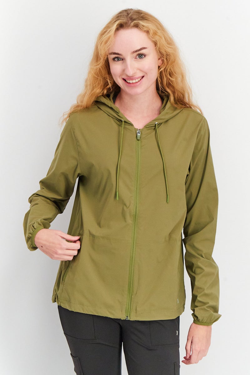 Hurley Women Sportswear Fit Long Sleeve Training Hooded Jacket, Olive - Image 1