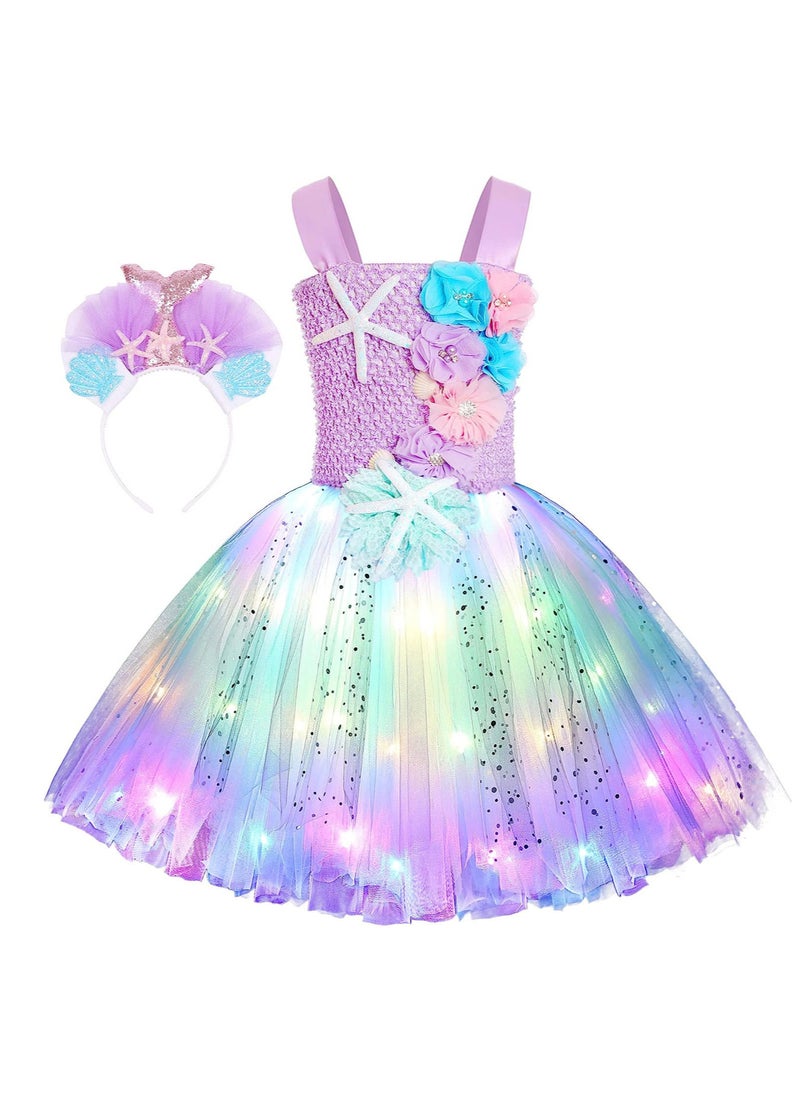 YelaJoy Girl Mermaid Dress, Princess Dress with LED Lights, Dress up Gift Princess Dress Birthday Gift (5-6 Years Old L)  - Image 1