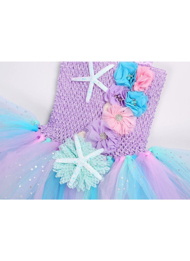 YelaJoy Girl Mermaid Dress, Princess Dress with LED Lights, Dress up Gift Princess Dress Birthday Gift (5-6 Years Old L)  - Image 5