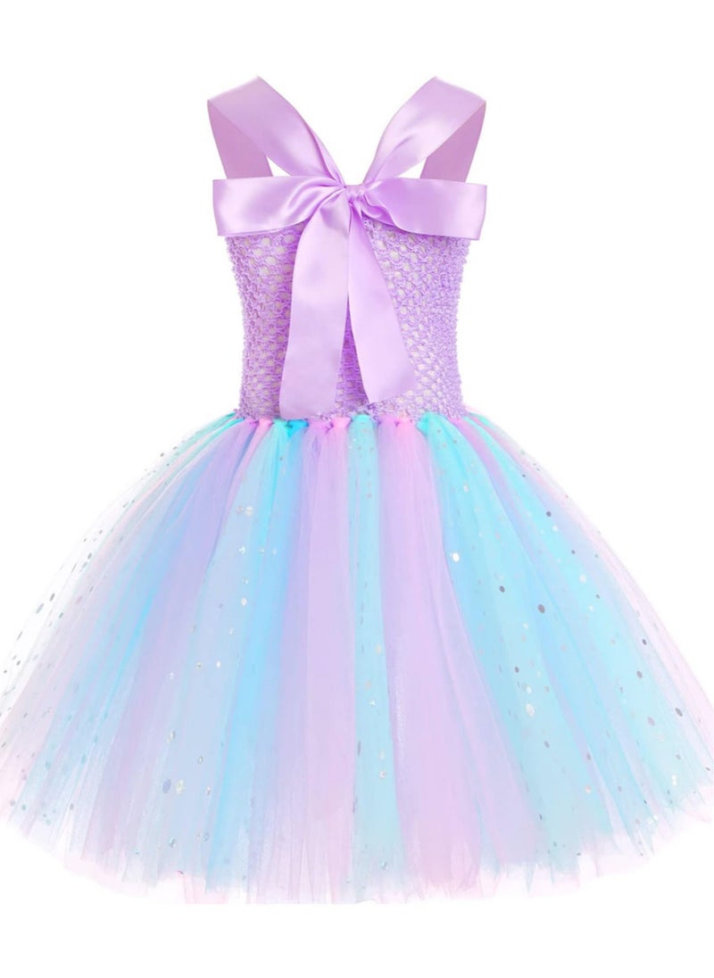YelaJoy Girl Mermaid Dress, Princess Dress with LED Lights, Dress up Gift Princess Dress Birthday Gift (5-6 Years Old L)  - Image 2
