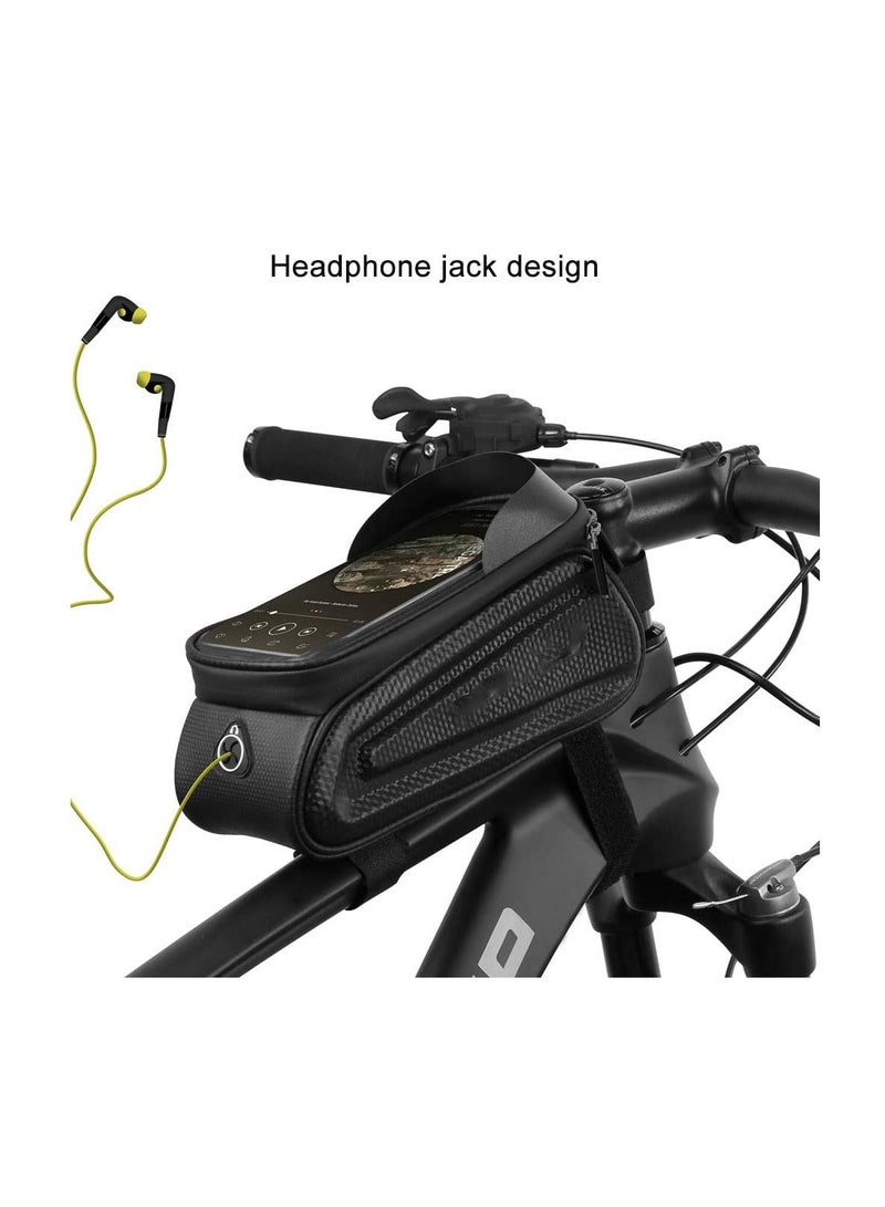 Y&D Bike Frame Bag, Waterproof Bicycle Phone Mount Touch Screen Bag with Sun Visor & Headphone Jack, Large Capacity Reflective Strip Design for Below 7” - Image 3