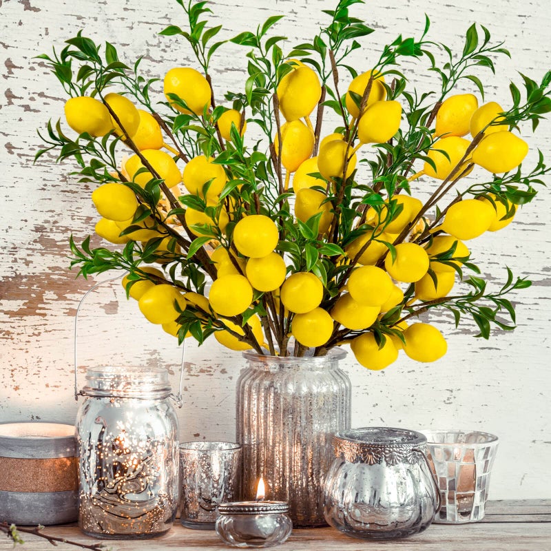 TORINALITAL 4Pcs Artificial Lemons Branch, 19 Inch Vivid Yellow Fake Lemons Branch with Green Leaf and Adjustable Branch, Lemon Decor for Home Kitchen, Graden, Office Desk, Party Summer Decorations - Image 5