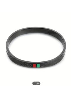 MARIO DRAFTS Men's Stainless Steel Bangle Bracelet, Black with Red and Green Accent, Textured Design  - Image 1