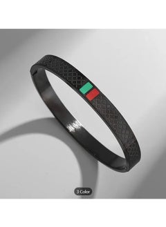 MARIO DRAFTS Men's Stainless Steel Bangle Bracelet, Black with Red and Green Accent, Textured Design  - Image 2