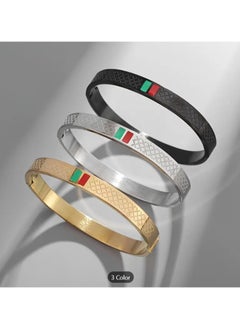 MARIO DRAFTS Men's Stainless Steel Bangle Bracelet, Black with Red and Green Accent, Textured Design  - Image 3
