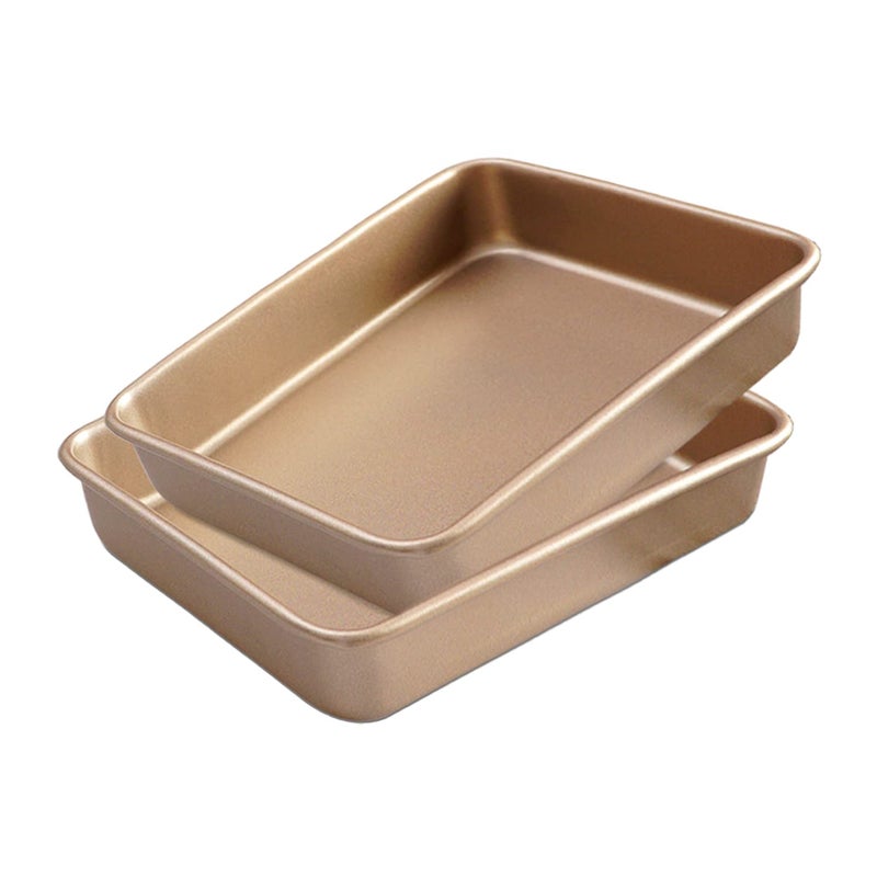 Lainrrew 2 Pack Baking Sheet Pans, Deep Size Baking Pan Nonstick Cookie Sheet Brownie Cake Pan Bread Pan Toaster Oven Tray Bakeware, 8.6 x 6.6 x 1.7 Inches - Image 1