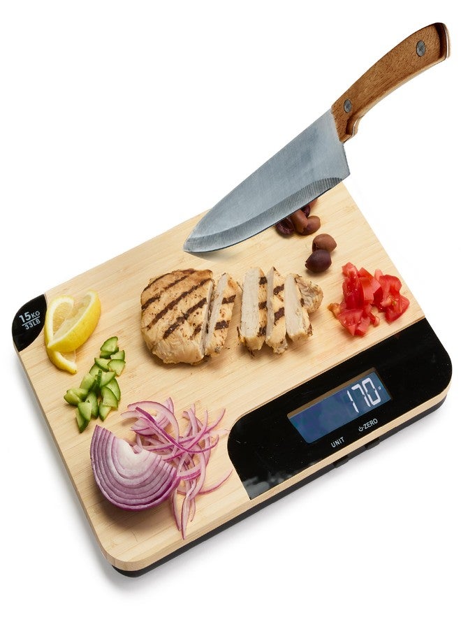 Sharper Image Bamboo Cutting Board & Digital Food Scale, 33 lb Capacity, Measures Grams & Ounces, Multi-Functional for Food Prep, Baking, Dieting, Portion Control, Kitchen Gadgets Gift - Image 1
