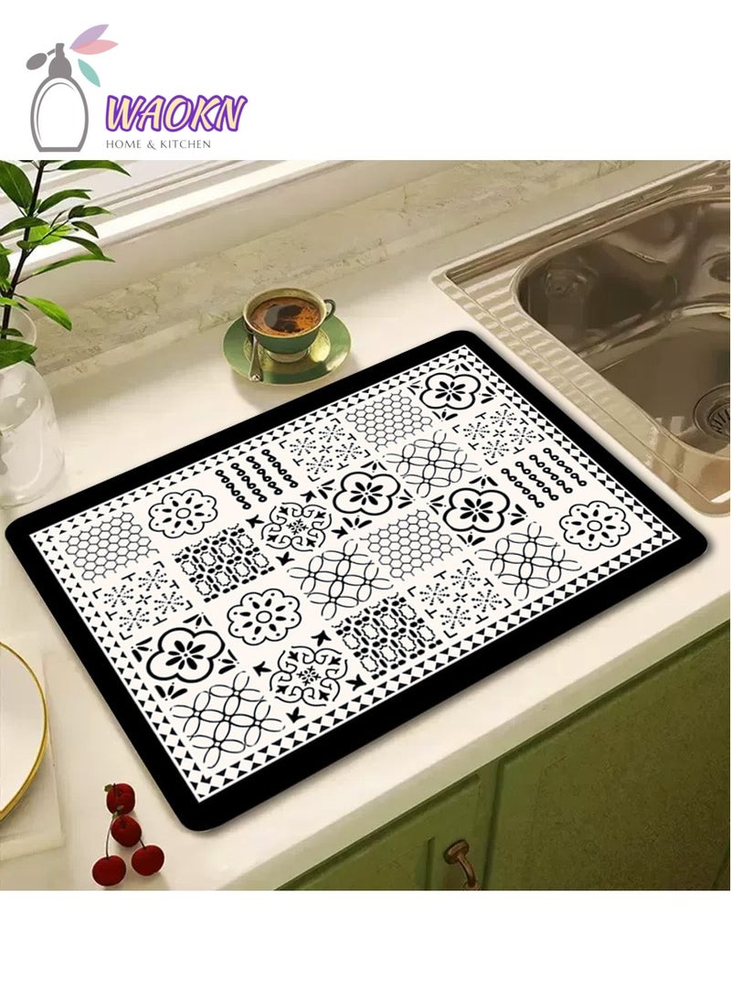 Coffee Machine Absorbent Mat Dish Drying Mat Water Absorbent Mat for Kitchen Heat Resistant Drainer Mat Easy to Clean Dish Rack Pad with Non-Slip Rubber Back Leave-In Insulation 40×50cm