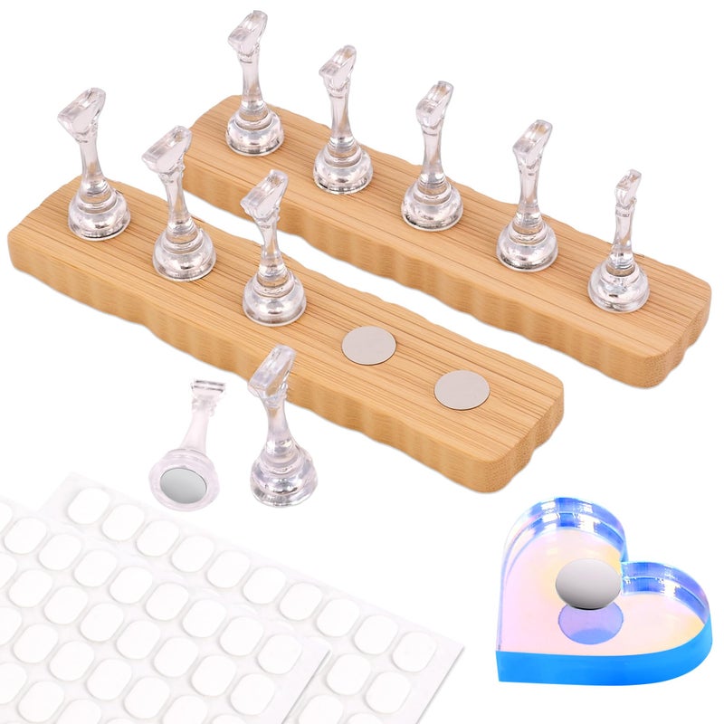 BAGTeck Nail Stand for Press Ons, Nail Holder for Painting Nails, 2 Set Press on Nail Holder, 1 Heart Shaped Acrylic Magnetic Fake Nail Stands for Nail Art Display Home Salon DIY Supplies - Image 1
