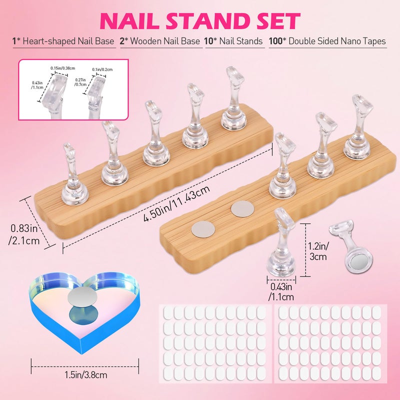 BAGTeck Nail Stand for Press Ons, Nail Holder for Painting Nails, 2 Set Press on Nail Holder, 1 Heart Shaped Acrylic Magnetic Fake Nail Stands for Nail Art Display Home Salon DIY Supplies - Image 5
