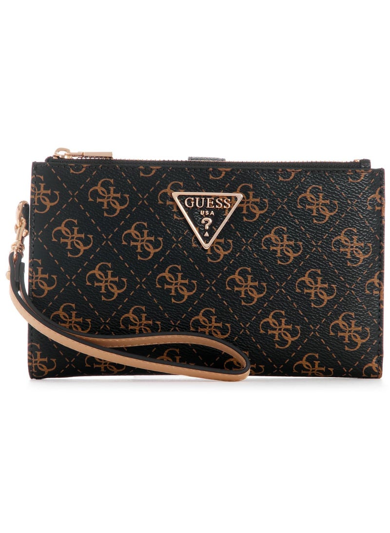 Guess Dark Brown Logo Women's Wristlet Wallet Organizer with Gold Hardware