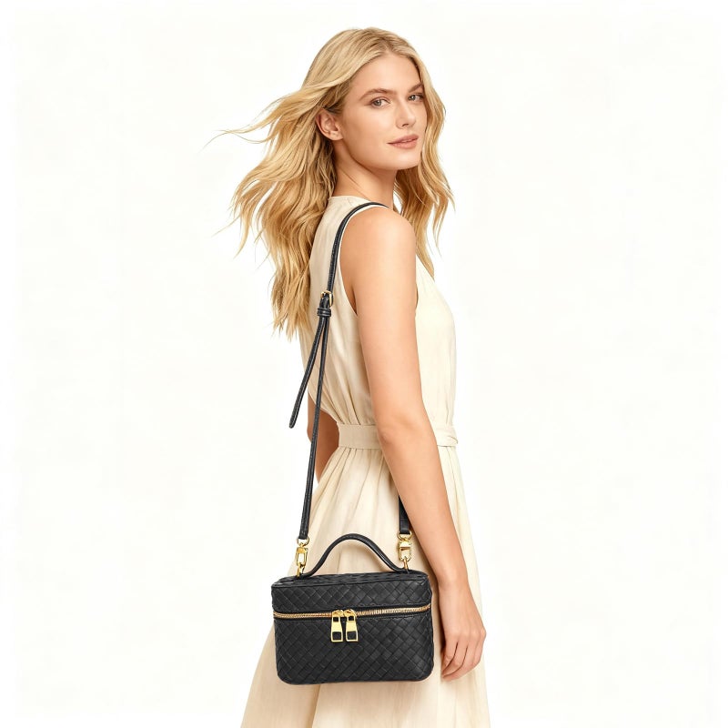 JYG Trendy Shoulder Bags for Women Mini L19 Square Box Satchel Bag Cute PU Leather Crossbody Purse with Adjustable Strap Black - Image 2