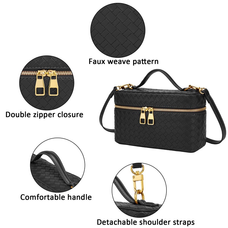 JYG Trendy Shoulder Bags for Women Mini L19 Square Box Satchel Bag Cute PU Leather Crossbody Purse with Adjustable Strap Black - Image 3