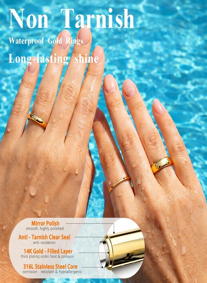 Poxtex خواتم ذهبية للنساء والرجال، مقاومة للصدأ، طقم خواتم زفاف مطلية بذهب عيار 14 قيراطًا، قابلة للتكديس، خاتم وعد رقيق وبسيط بتصميم قبة، مناسب للإبهام والخنصر، متوفر بمقاسات 1 مم، 3 مم، 5 مم، هدية مجوهرات مريحة، مقاسات من 3 إلى 13 - Image 4