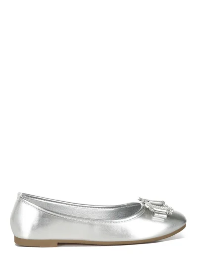 London Rag Rhinestone Buckle Metallic Ballerinas in Silver