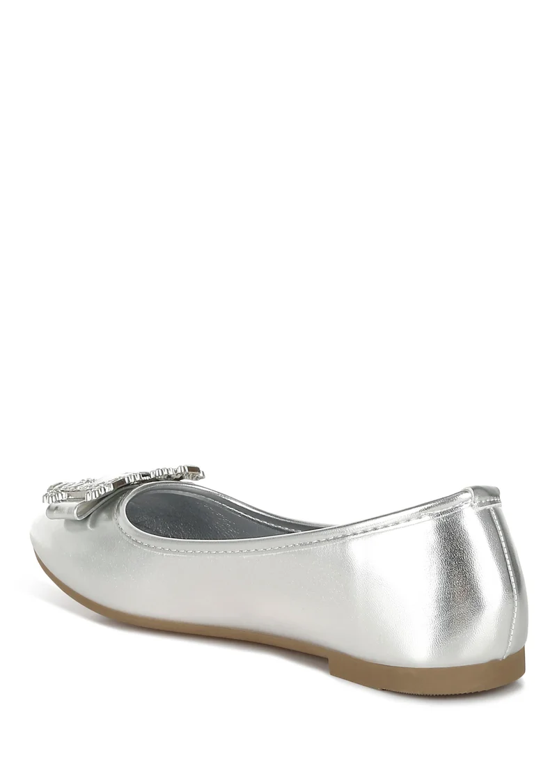 London Rag Rhinestone Buckle Metallic Ballerinas in Silver