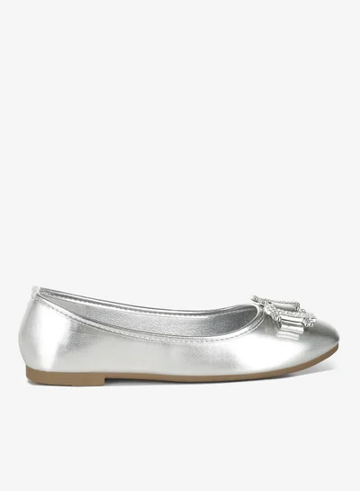 London Rag Rhinestone Buckle Metallic Ballerinas in Silver