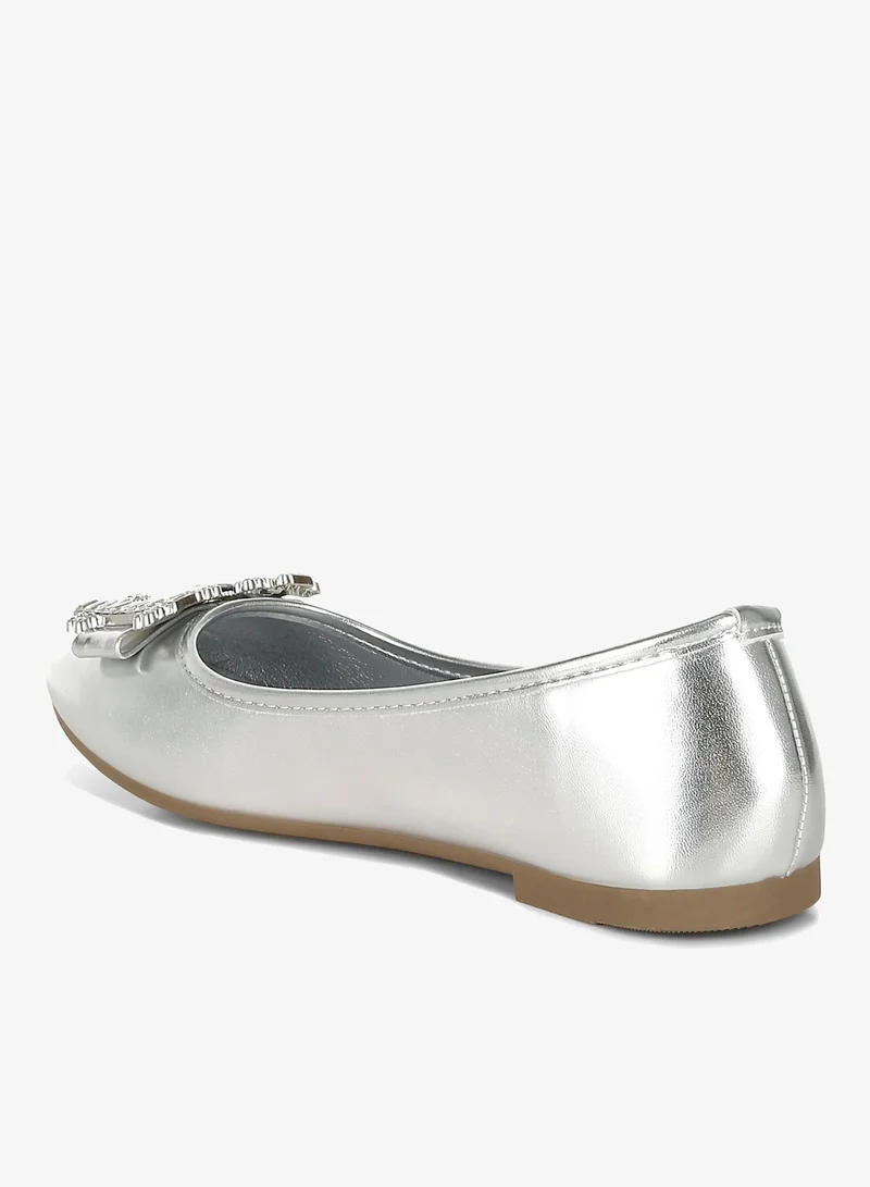 London Rag Rhinestone Buckle Metallic Ballerinas in Silver