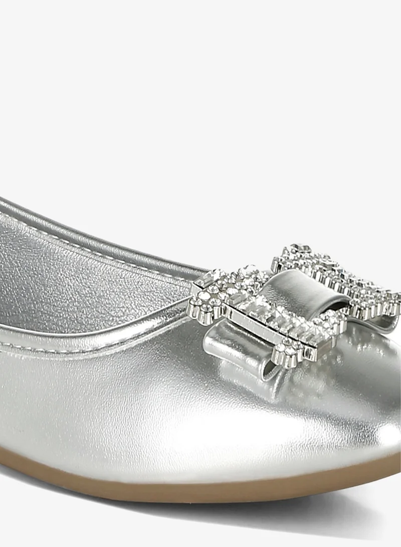 London Rag Rhinestone Buckle Metallic Ballerinas in Silver
