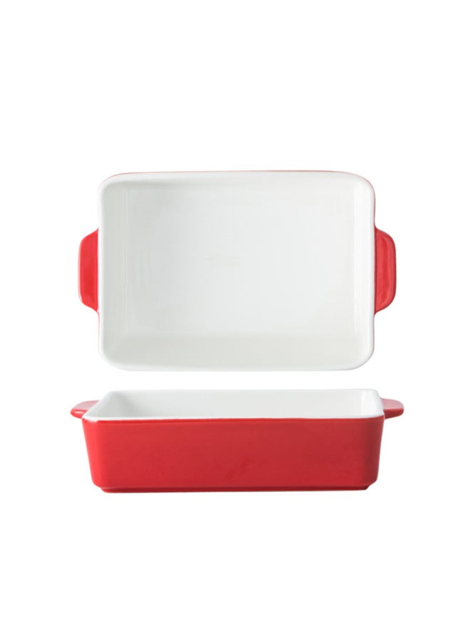 Binaural Ceramic Baking Plate Cheese Baked Rice Plate Household Dish Creative Internet Celebrity Tableware Special Bowl For Microwave Oven-Specifications:Red Bakeware 2 - Image 1