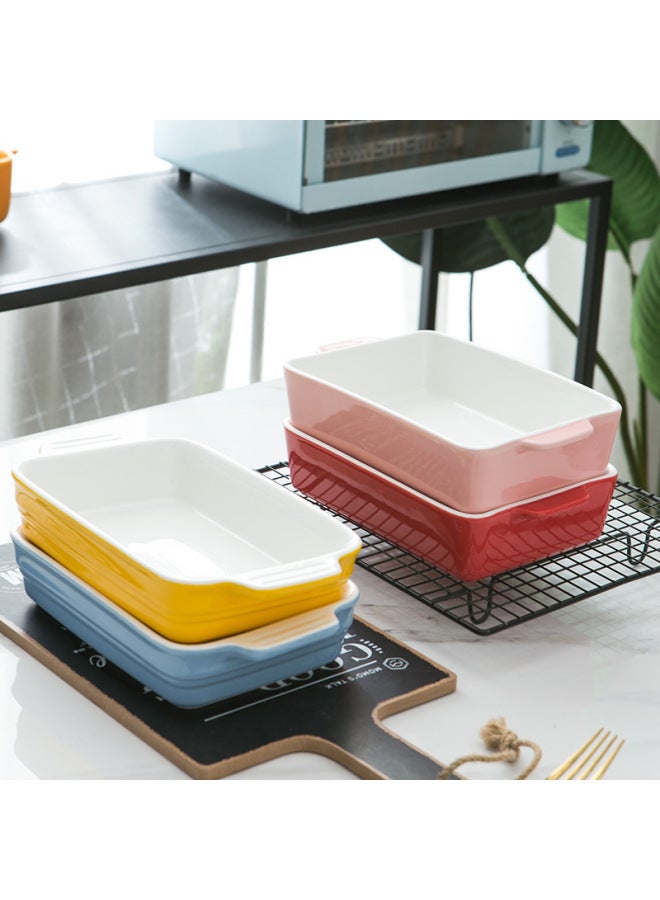 Binaural Ceramic Baking Plate Cheese Baked Rice Plate Household Dish Creative Internet Celebrity Tableware Special Bowl For Microwave Oven-Specifications:Red Bakeware 2 - Image 3