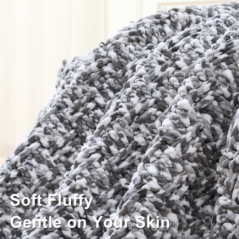 Knyteruna #6 Super Bulky Blanket Yarn for Crocheting - 4 Skeins(Each 10.5oz/300g, 220yds/201m), Chunky Chenille Thick Plush Big Soft Yarn for Crocheting Knitting Blankets, Multi Grey & White - Image 4