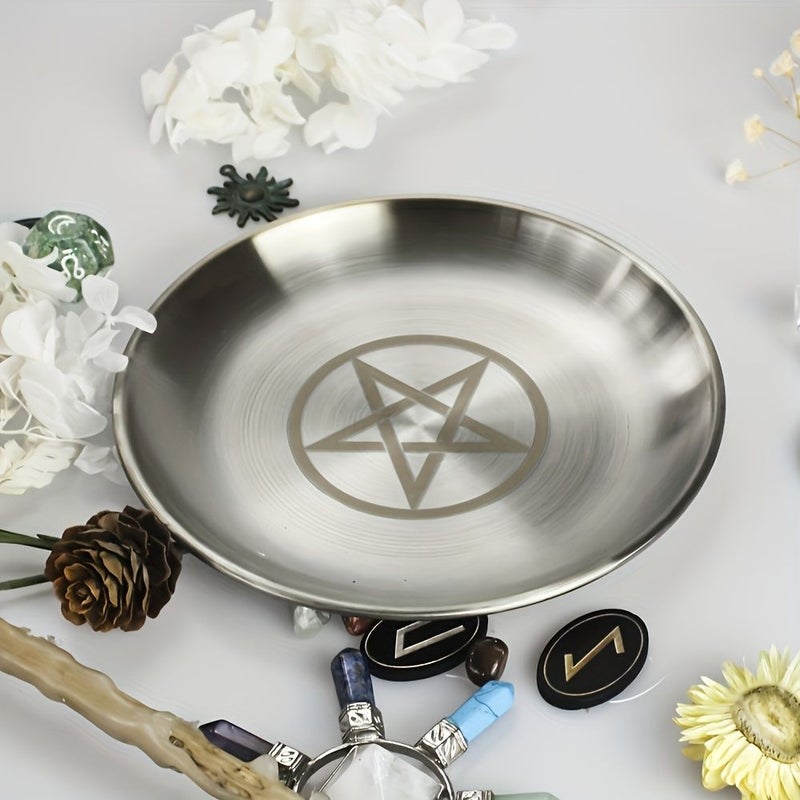 A 5.51 Inch Silver Stainless Steel Triple Moon Altar Plate Candle Holder For Ceremonial Meditation Decor Home Living Room Ambiance - Image 1