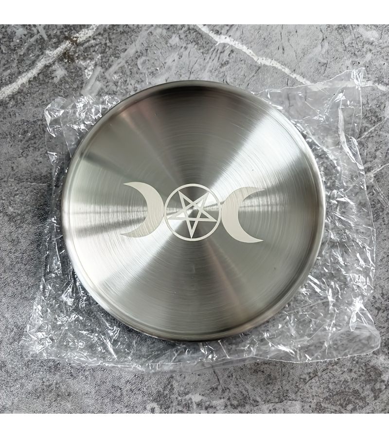 A 5.51 Inch Silver Stainless Steel Triple Moon Altar Plate Candle Holder For Ceremonial Meditation Decor Home Living Room Ambiance - Image 4