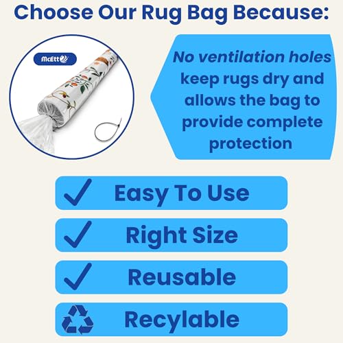 McEtt Rug Storage Bag for Moving & Storage – Fits up to 9’ x 12’ Rugs – Reusable Heavy Duty Carpet Storage Bag – No Vent Holes for Maximum Protection – Includes Tie - Image 3