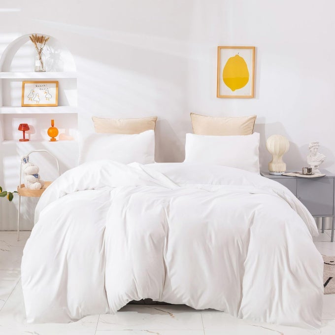 TWIN SIZE WHITE COMFORTER SET SOLID COTTON QUILT MODERN LIGHT COLOR BEDDING SET