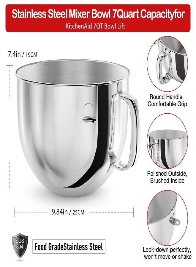 XINCAN 7QT Stainless Steel Mixer Bowl for Kitchenaid Stand Mixers, Kitchen Aid Mixing Bowl for 7QT Lift Mixer with Handle - Image 2