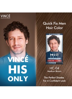 VINCE Men Hair Color (HC-04) – Medium Brown – Ammonia-Free, 100% Grey Coverage, Olive Oil & Avocado Infused – Adds Softness & Shine– Gentle, Quick, and Long-Lasting for All Hair Types  - Image 2
