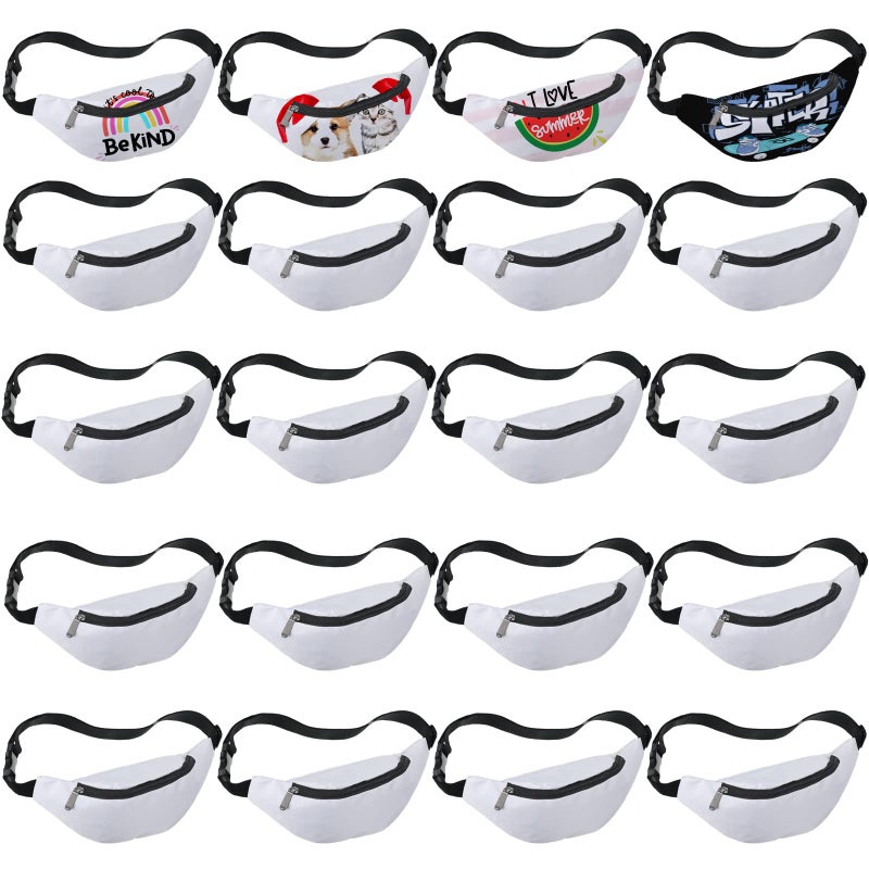 Eccliy 30 Pcs Sublimation Fanny Packs for Women Men White Running Waist Bag Waist Pouch with Adjustable Strap Zipper for DIY Hiking Traveling Biking Festival Sports Outdoors Workout - Image 2