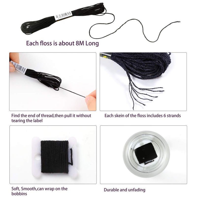Pllieay 30 Skeins Friendship Bracelets Floss, Black to White Gradient Grey Embroidery Floss, Cross Stitch Threads with 6 Floss Bobbins, 2 Embroidery Needles and Needle Threader - Image 3