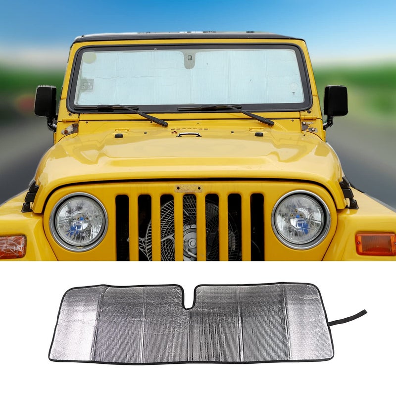 JeCar Windshield Sun Visor Foldable Sunshade Aluminum Foil Sun Shield for 20072018 Jeep Wrangler JK JKU  19972006 Jeep Wrangler TJ LJ