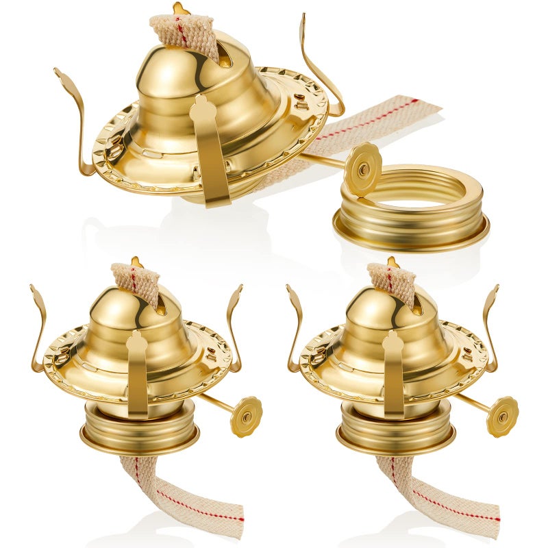 Hortsun Hortsun 3 Pieces Oil Lamp Parts Burner Kerosene Brass Plated 2 Oil Lamp Chimney Holder Replacement Burner with 1 316 Diameter Threaded Base for Antique Hurricane Lantern 