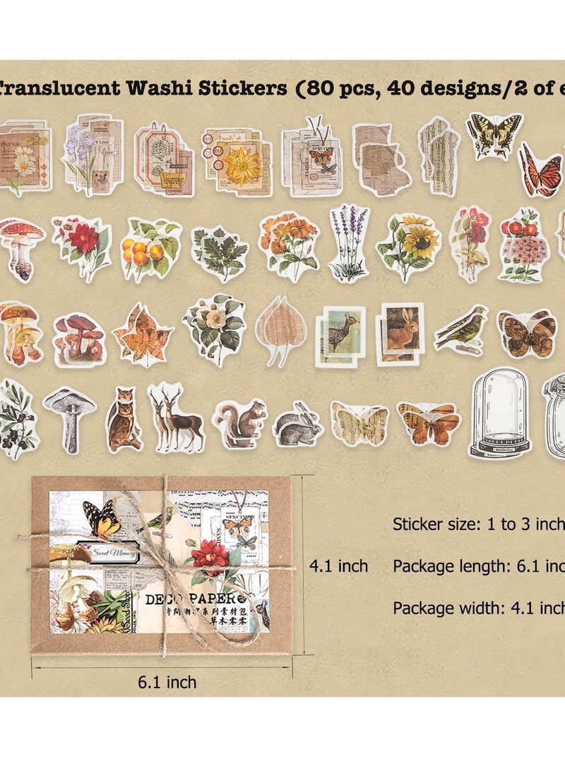 Y&D Vintage Handbook Diary Stickers, 200 Pieces Mayfly Animals Deep Forest Series Scrapbook Kit Planner Stickers Literary Style Art Notebook Album Collage Cards Interesting and Diverse  - Image 4