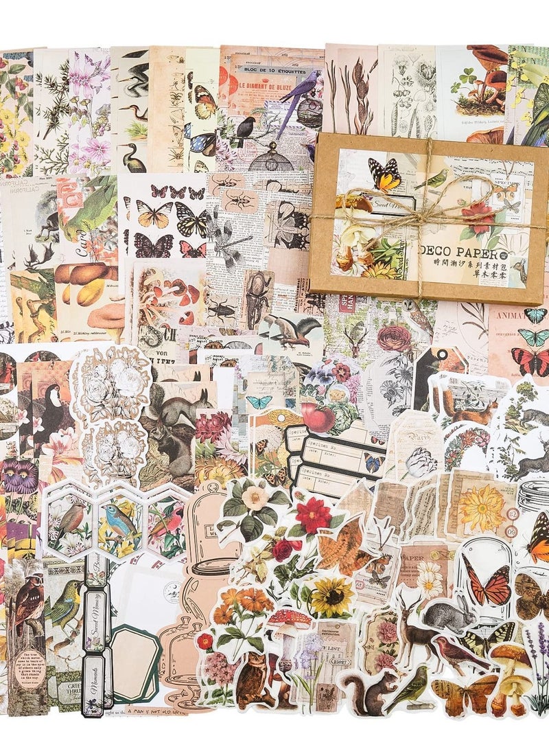 Y&D Vintage Handbook Diary Stickers, 200 Pieces Mayfly Animals Deep Forest Series Scrapbook Kit Planner Stickers Literary Style Art Notebook Album Collage Cards Interesting and Diverse  - Image 1