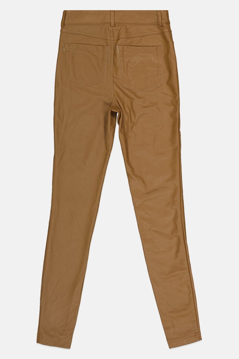 INC Women Regular Fit Leather Skinny Leg Pants, Brown - Image 4