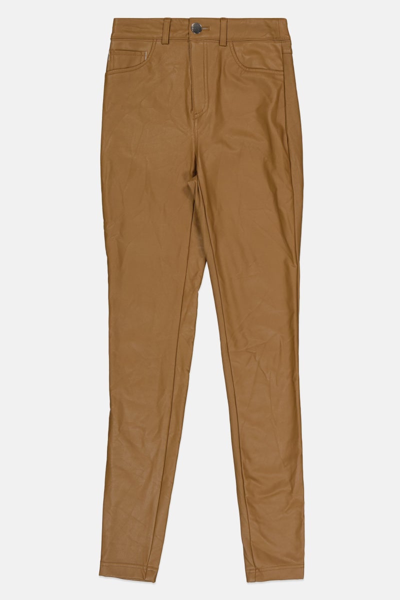 INC Women Regular Fit Leather Skinny Leg Pants, Brown - Image 3