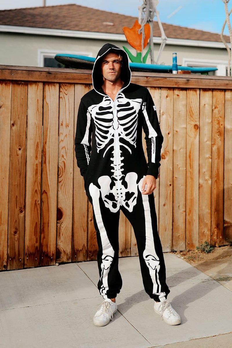 Tipsy Elves Halloween Skeleton Costume for Men - Comfy Adult Skeleton Jumpsuit with Hood - Men's White Bones Jumpsuit Halloween Costume with Full Zip Hood Size X-Large - Image 5
