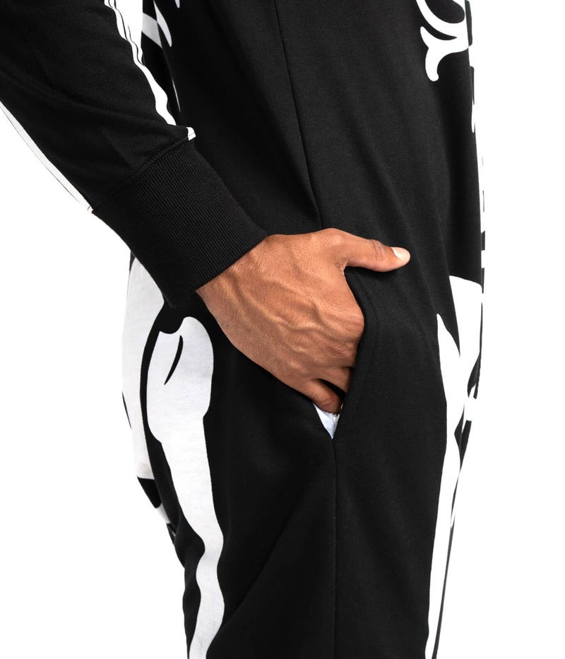 Tipsy Elves Halloween Skeleton Costume for Men - Comfy Adult Skeleton Jumpsuit with Hood - Men's White Bones Jumpsuit Halloween Costume with Full Zip Hood Size X-Large - Image 4