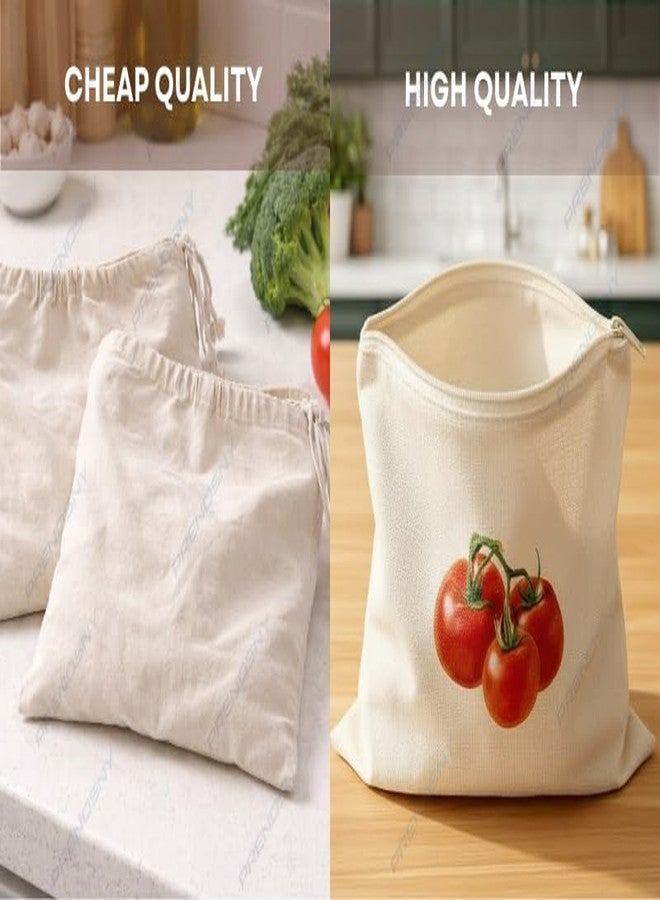 SPARROWFLY 100% Nacture Cotton Reusable Vegetable Bags for Fridge | Eco-friendly Storage Bags for Kitchen Organizer Washable Breathable Zipper Cloth Bags for Vegetables (Cream (Pack of 10)) (10 PACK) - Image 4